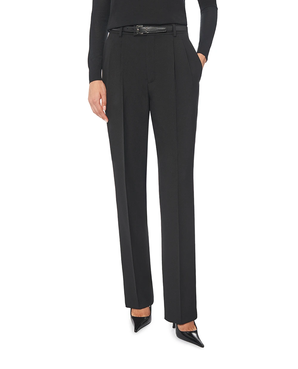 Шерстяные брюки с высокой талией Saint Laurent 837054-Y7B73, черный цвет • Купить в интернет-магазине Kameron