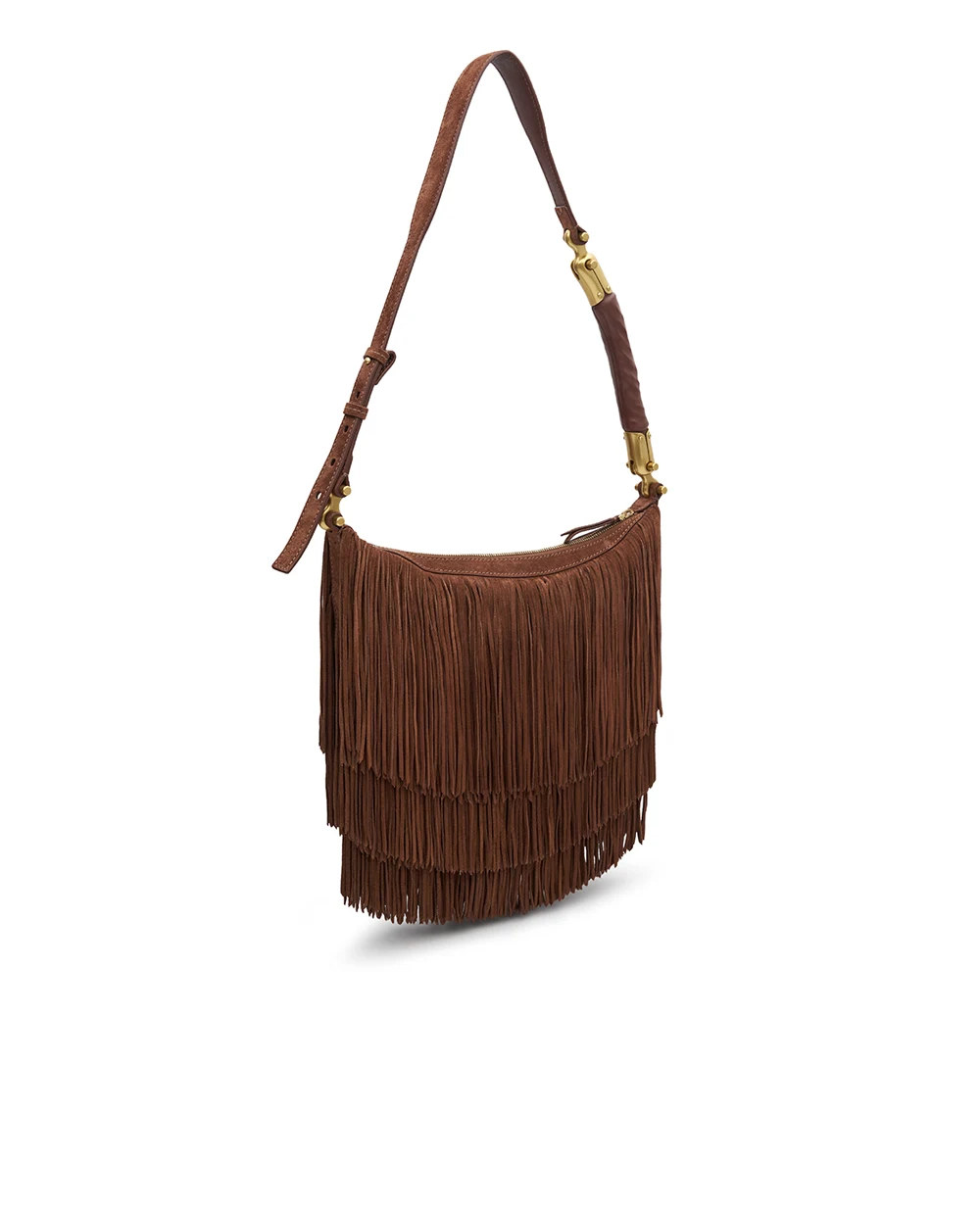 Сумка Ébène Hobo из замши с бахромой Balmain GN0BT053LWSF, темно-коричневый цвет • Купить в интернет-магазине Kameron