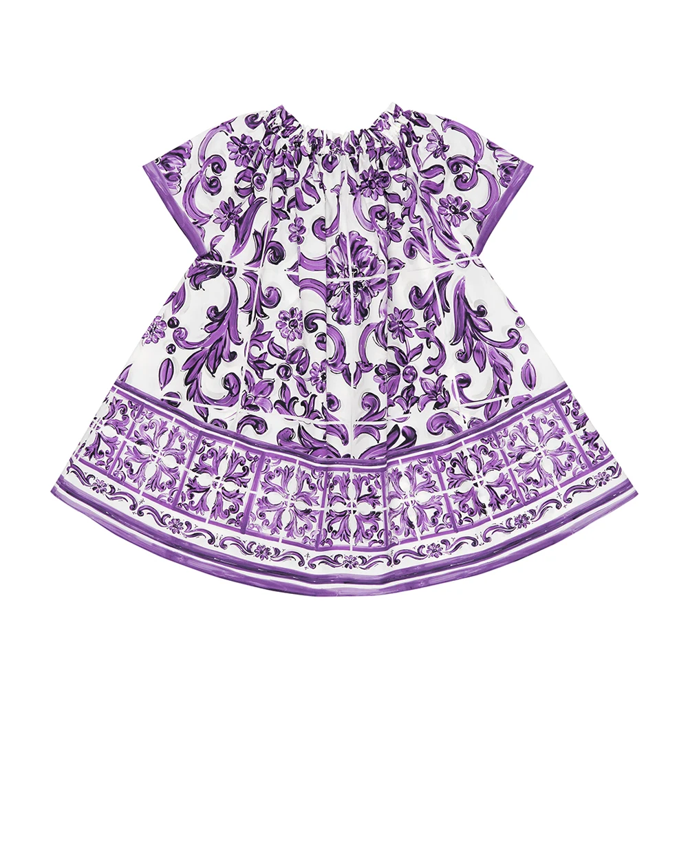 Дитяча сукня з принтом майоліки Dolce&Gabbana Kids L54DH4-FI5LT-S, білий колір • Купити в інтернет-магазині Kameron