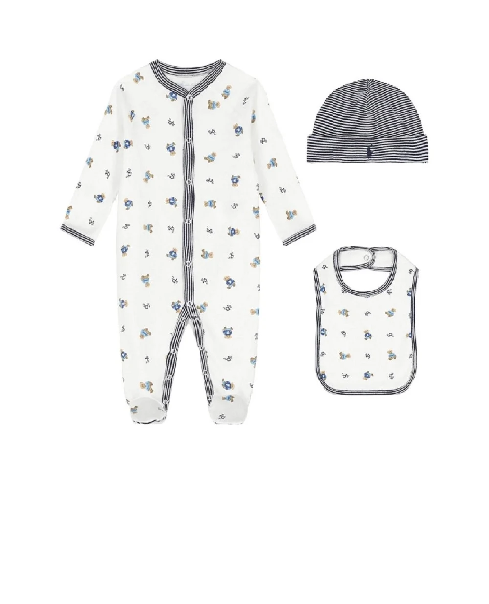 Подарунковий набір (чоловічок, шапочка, слинявчик) Polo Ralph Lauren Kids 320945859001, білий колір • Купити в інтернет-магазині Kameron