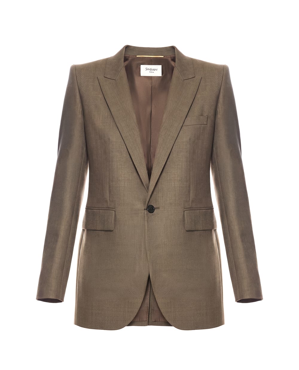 Однобортный жакет из шерсти Saint Laurent 832778-Y2J02, коричневый цвет • Купить в интернет-магазине Kameron