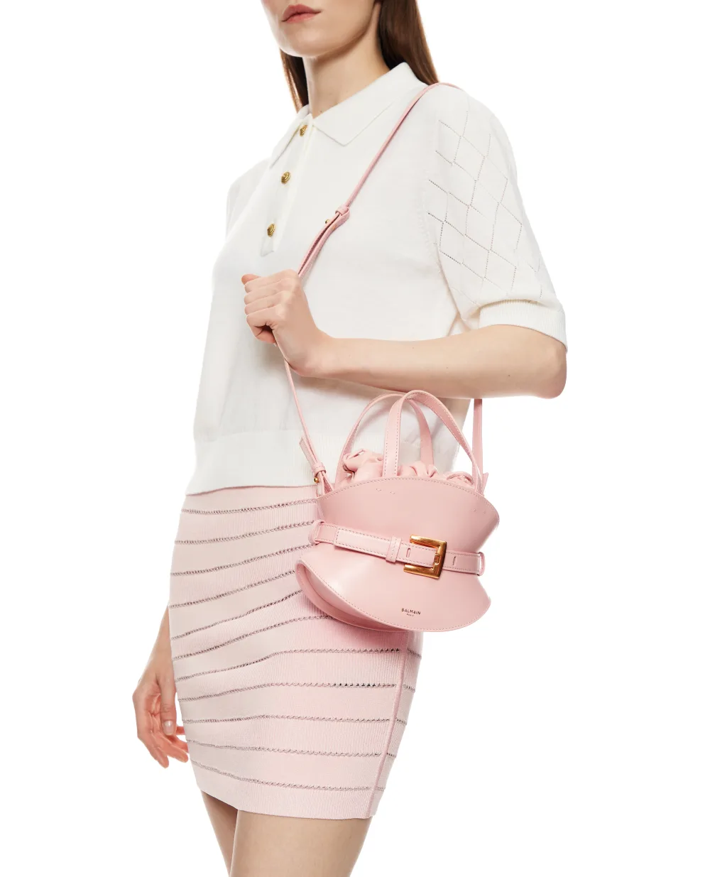 Сумка Shuffle Mini из телячьей кожи Balmain FN0DP017LMTE, розовый цвет • Купить в интернет-магазине Kameron