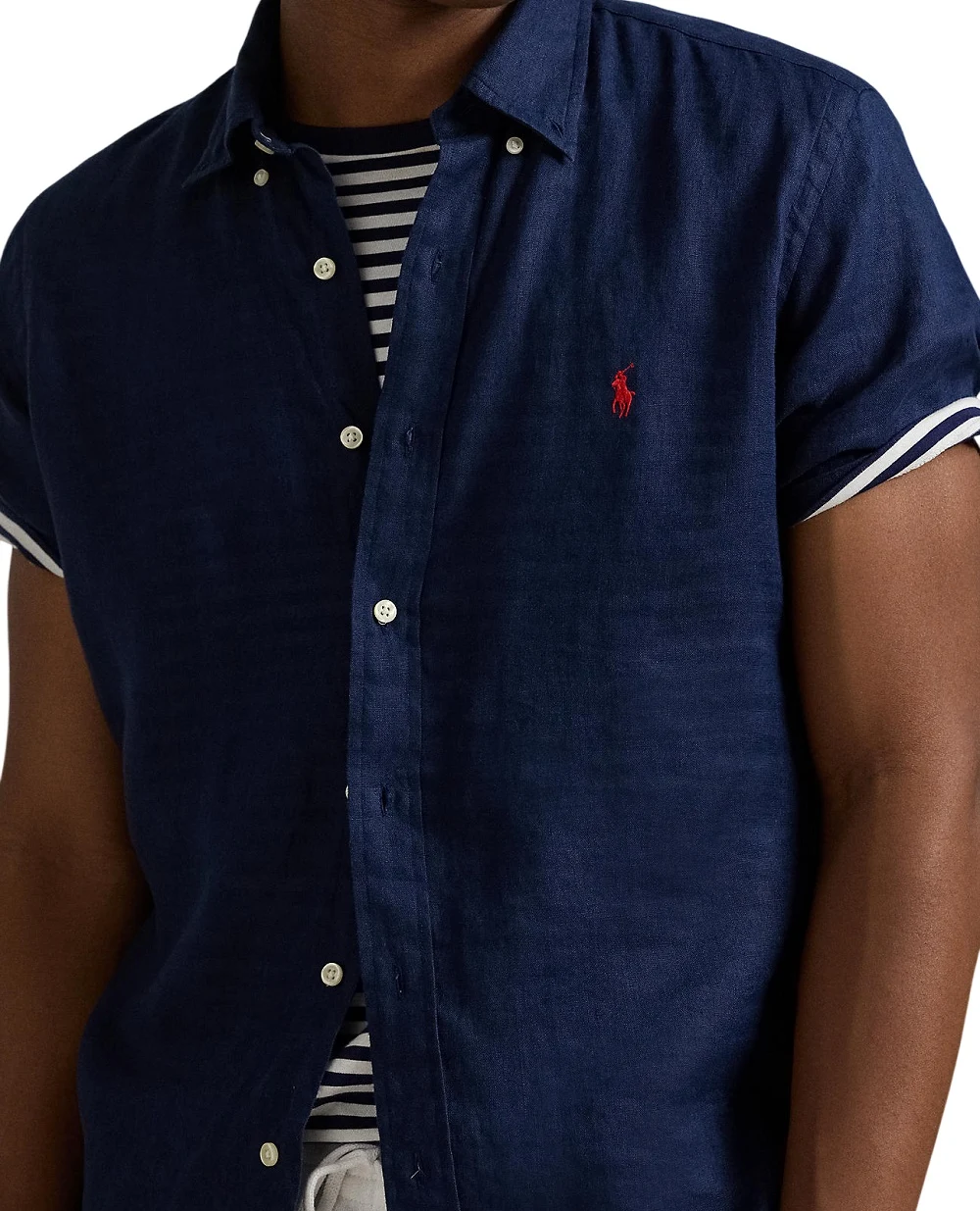 Сорочка з коротким рукавом з льону Polo Ralph Lauren 710968912001, темно-синій колір • Купити в інтернет-магазині Kameron