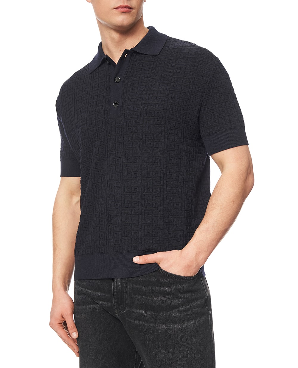 Поло из шерсти и льна Balmain GH1GB044KI03-S, синий цвет • Купить в интернет-магазине Kameron