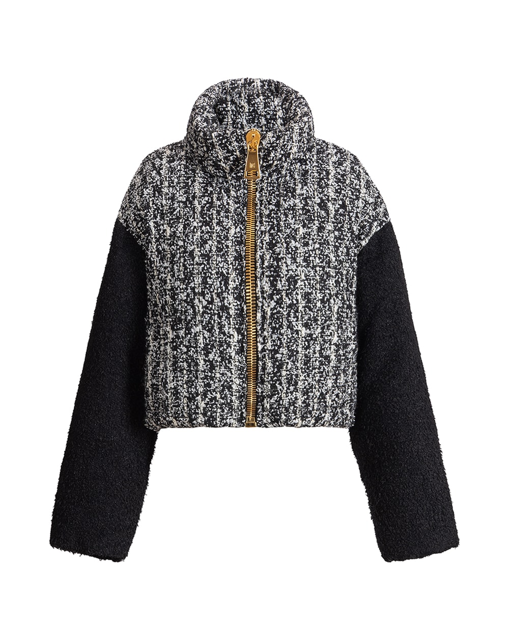 Пуховик из твида с шерстью Balmain HF1TP140MI65, черный цвет • Купить в интернет-магазине Kameron