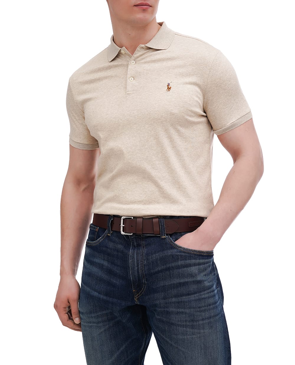 Поло Interlock Polo Ralph Lauren 710704319080, бежевый цвет • Купить в интернет-магазине Kameron