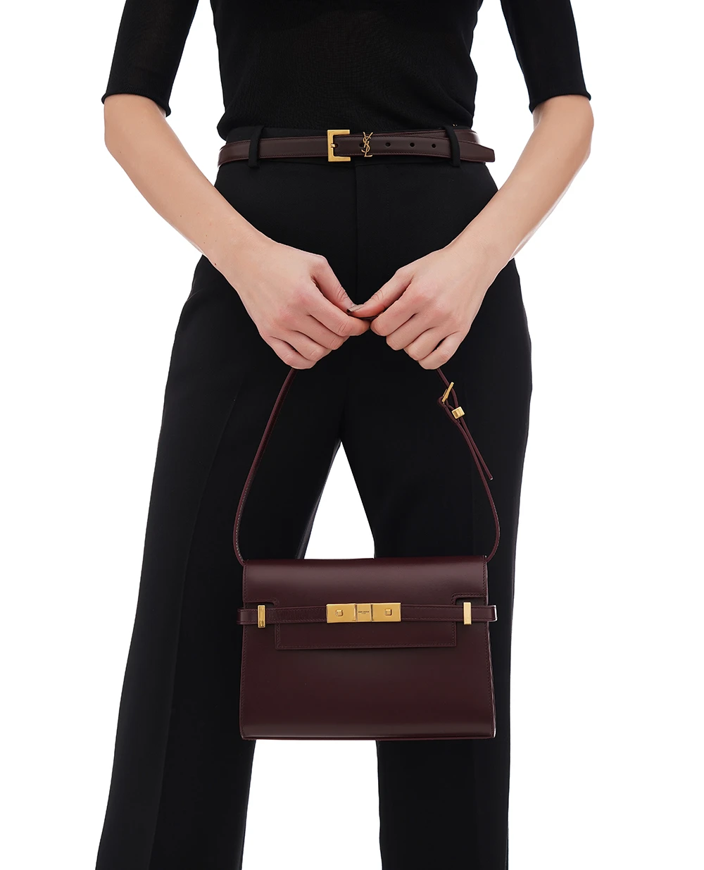 Кожаная сумка Manhattan Small Saint Laurent 675626-0SX0W, бордовый цвет • Купить в интернет-магазине Kameron