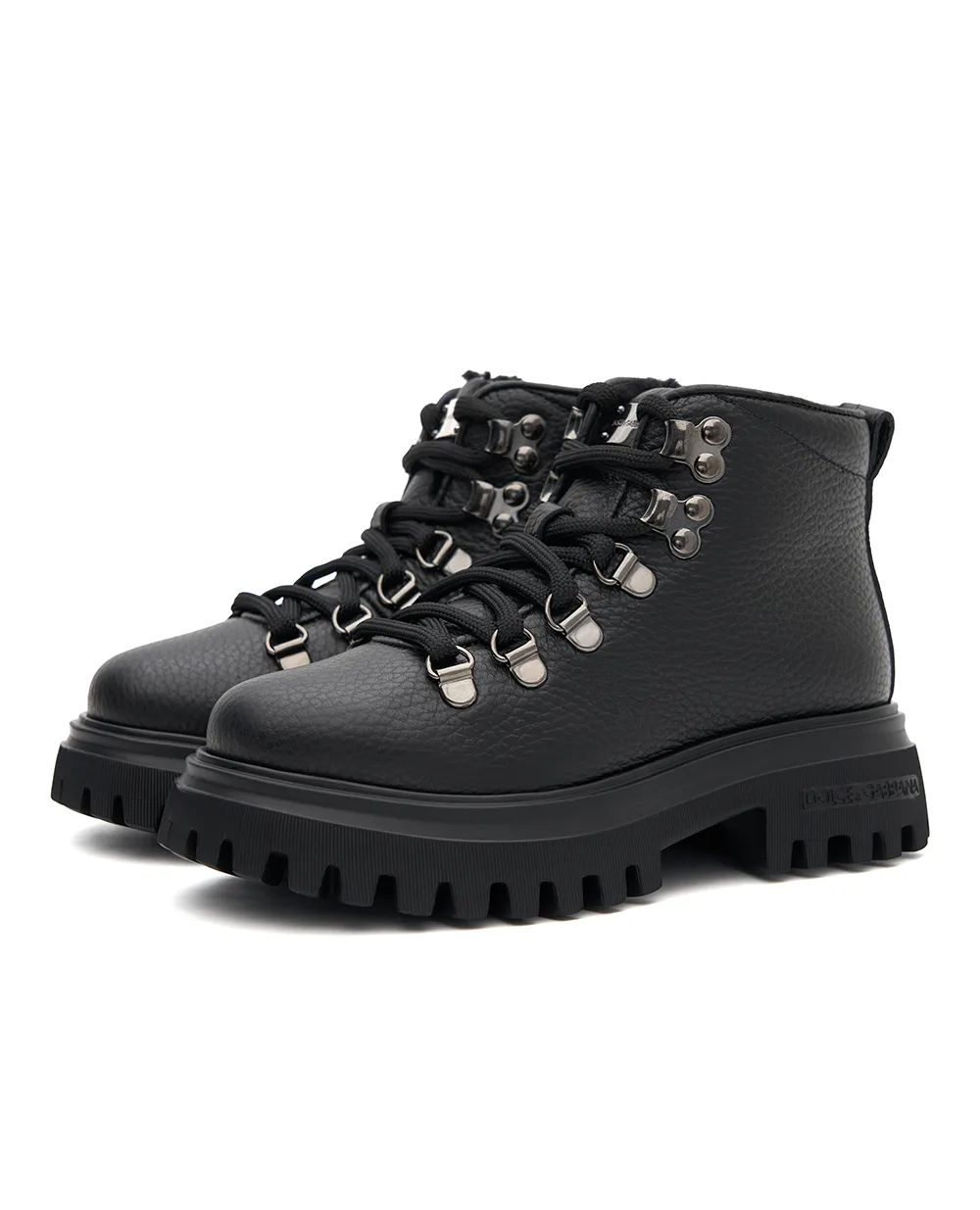 Дитячі черевики з телячої шкіри на хутрі Dolce&Gabbana Kids DA5362-A0722-L, чорний колір • Купити в інтернет-магазині Kameron