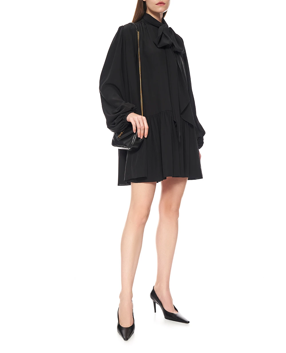 Шелковое платье Lavallière Saint Laurent 832871-Y7K76, черный цвет • Купить в интернет-магазине Kameron