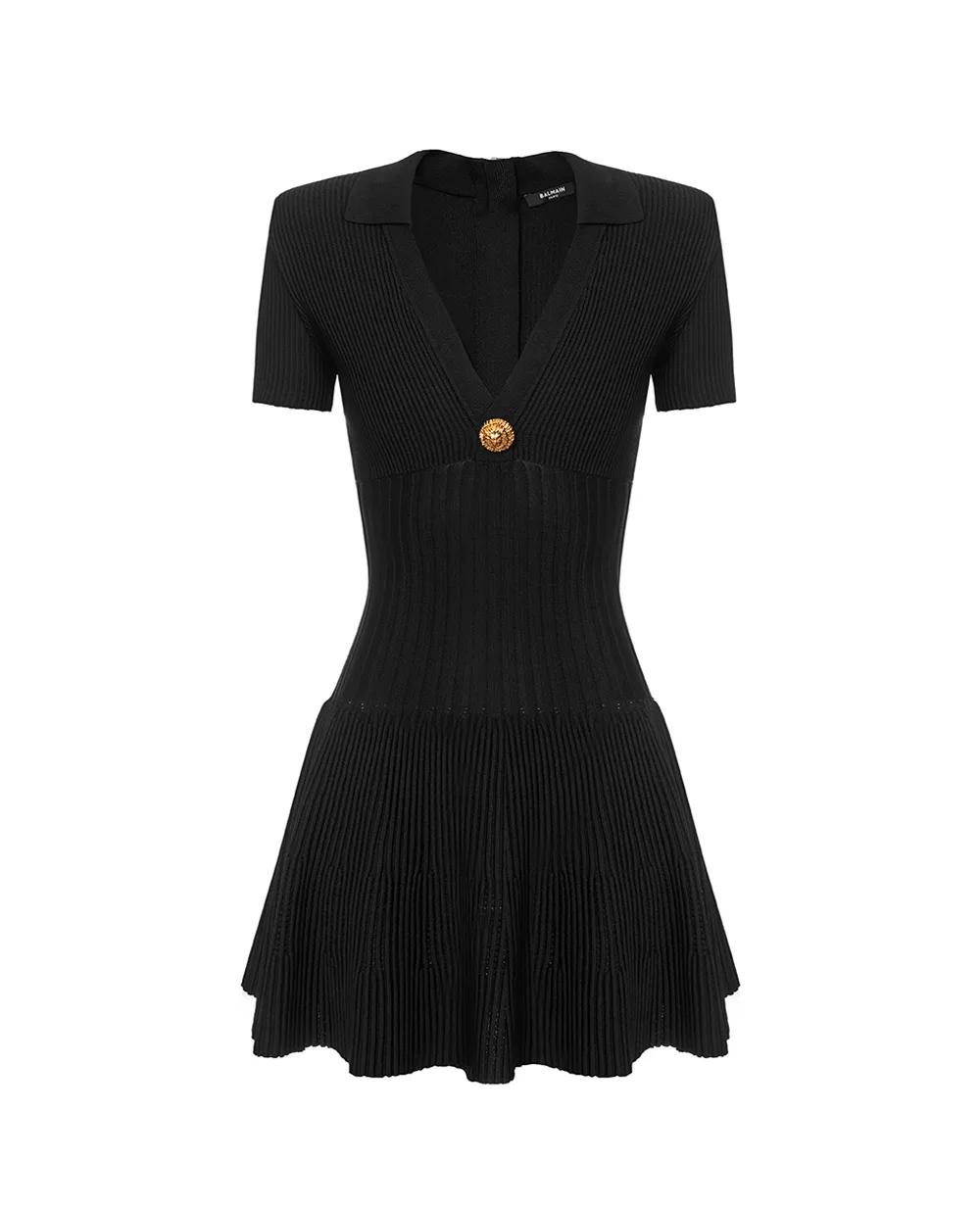Короткое расклешенное платье Balmain GF1R7153KJ30, черный цвет • Купить в интернет-магазине Kameron
