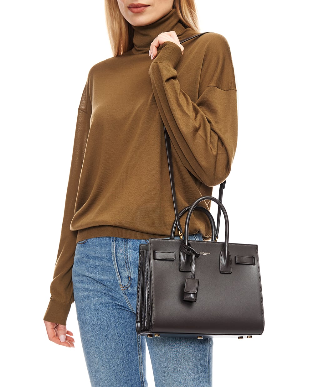 Сумка Sac De Jour baby из телячьей кожи Saint Laurent 421863-02G9W, темно-серый цвет • Купить в интернет-магазине Kameron