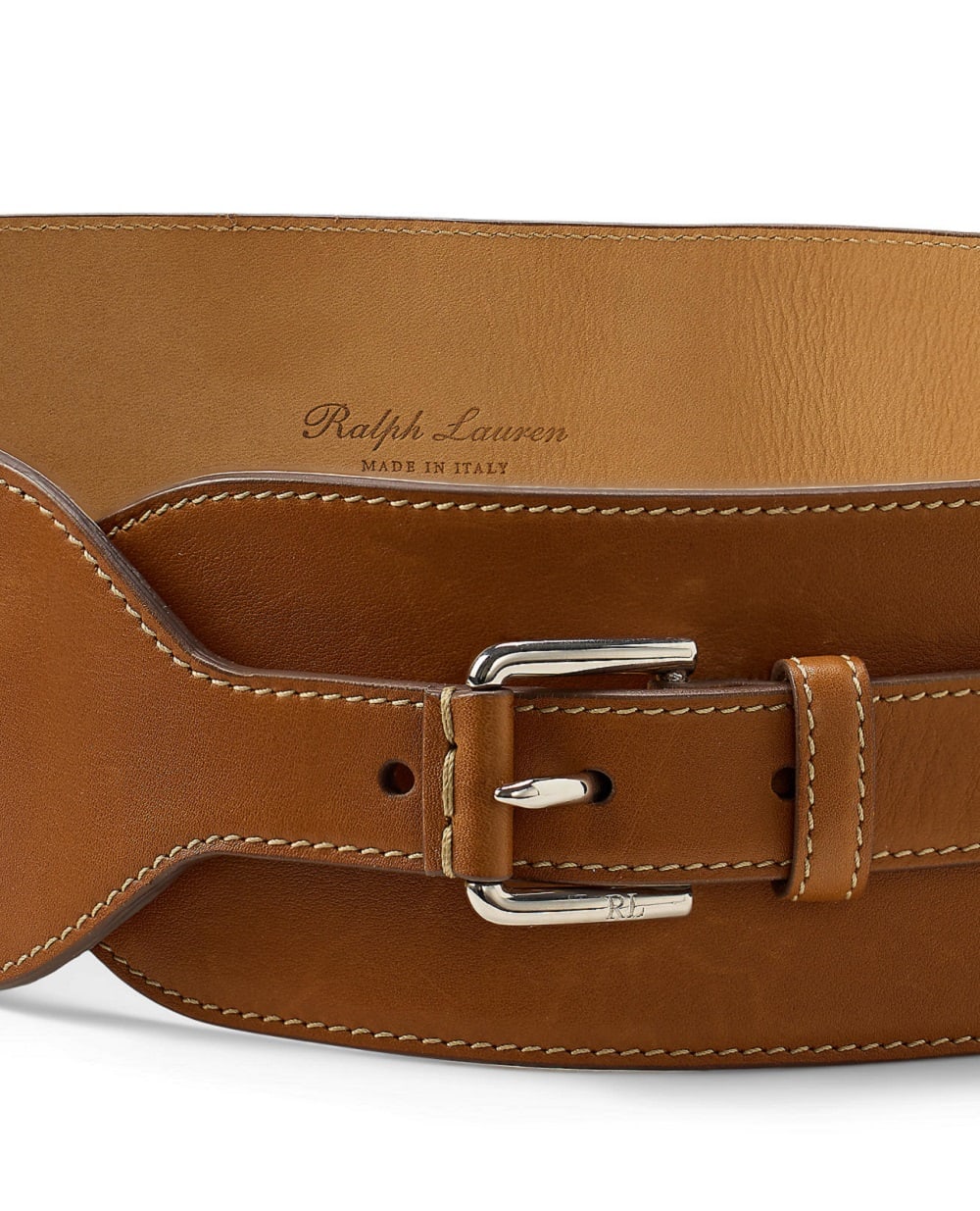 Широкий пояс с двойной пряжкой из телячьей кожи Ralph Lauren Collection 408P02318001, коричневый цвет • Купить в интернет-магазине Kameron