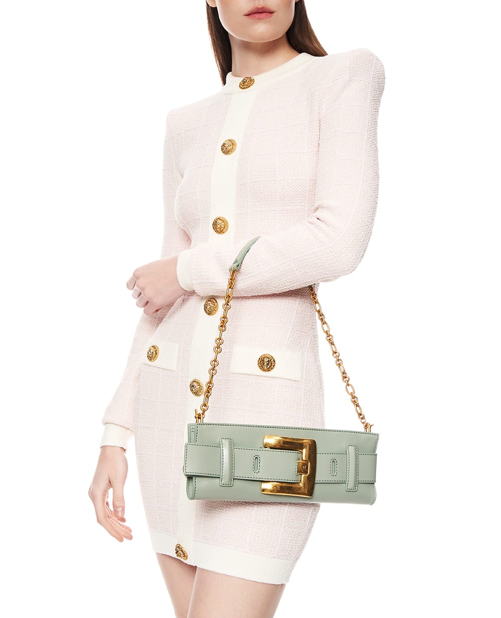 Сумка-клатч Anthem из телячьей кожи Balmain GN0LB024LSAX, зеленый цвет • Купить в интернет-магазине Kameron