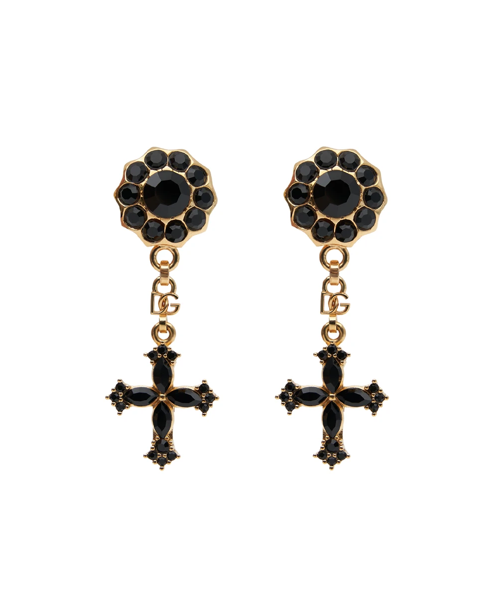 Сережки-кліпси з хрестом і кристалами Dolce&Gabbana WEQ4S2-W1111, золотий колір • Купити в інтернет-магазині Kameron