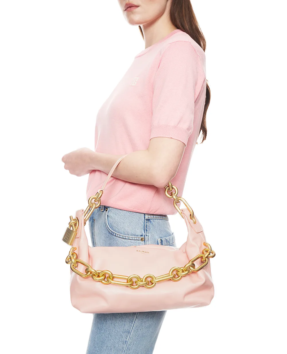 Средняя сумка Sync из телячьей кожи Balmain FN0BS002LMTE, розовый цвет • Купить в интернет-магазине Kameron