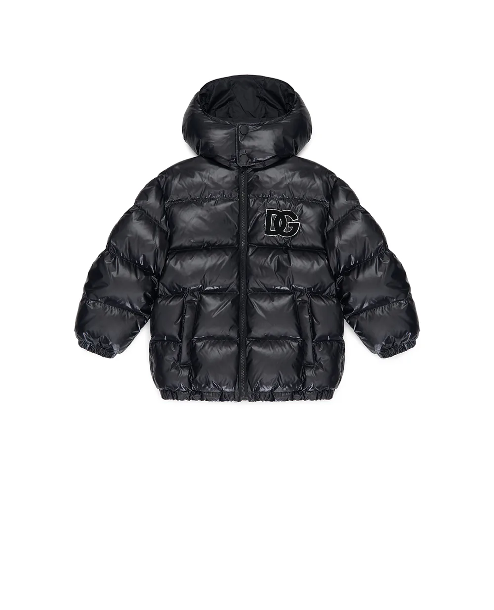 Детский пуховик с монограммой логотипа Dolce&Gabbana Kids L4JB6F-G7PK1-B, черный цвет • Купить в интернет-магазине Kameron