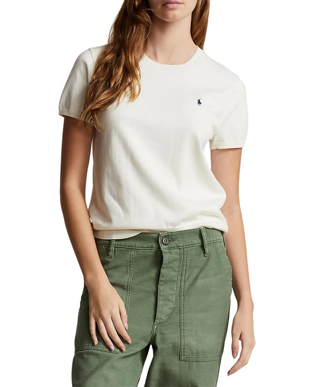 Джемпер с короткими рукавами Polo Ralph Lauren 211891673001, молочный цвет • Купить в интернет-магазине Kameron