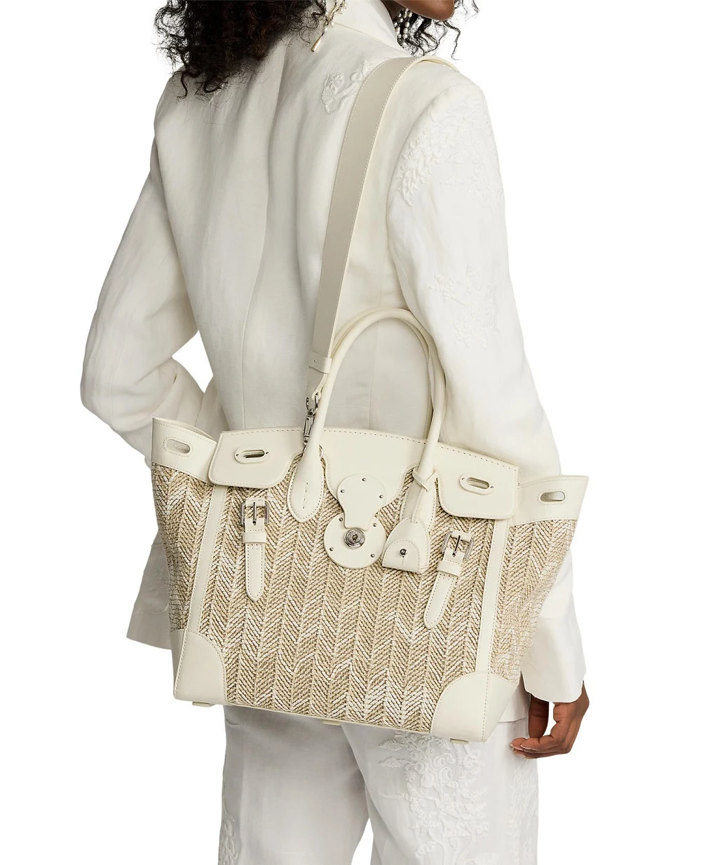 Сумка из джутовой смеси Soft Ricky 33 Herringbone Ralph Lauren Collection 435977803001, бежевый цвет • Купить в интернет-магазине Kameron