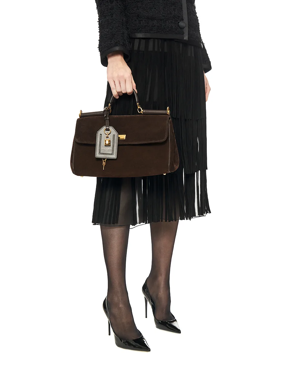 Сумка Sicily из замши Dolce&Gabbana BB7782-BO903, коричневый цвет • Купить в интернет-магазине Kameron