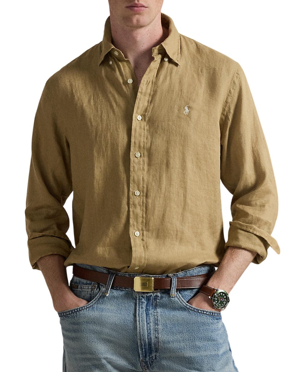 Сорочка з льону Polo Ralph Lauren 710966294511, світло-коричневий колір • Купити в інтернет-магазині Kameron