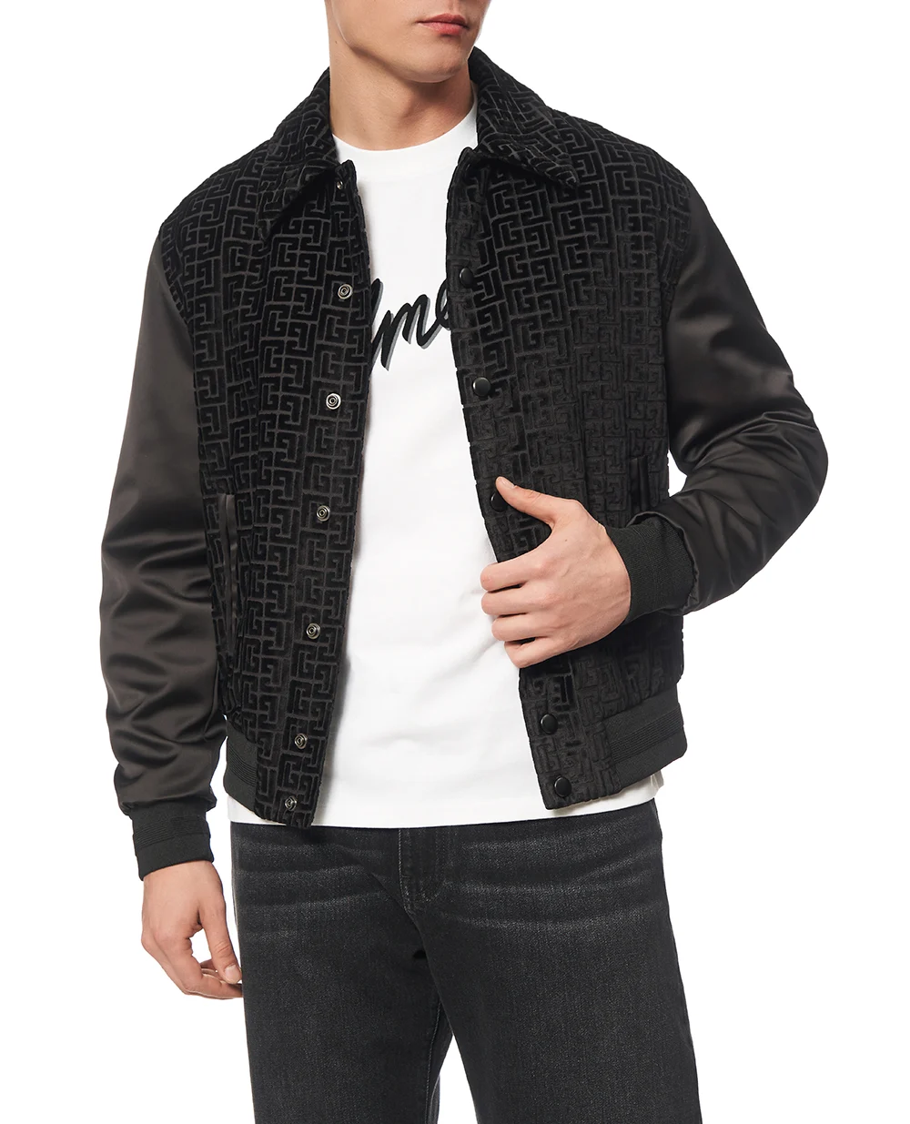 Бархатная куртка-бомбер Balmain GH1TFA73MI21, черный цвет • Купить в интернет-магазине Kameron