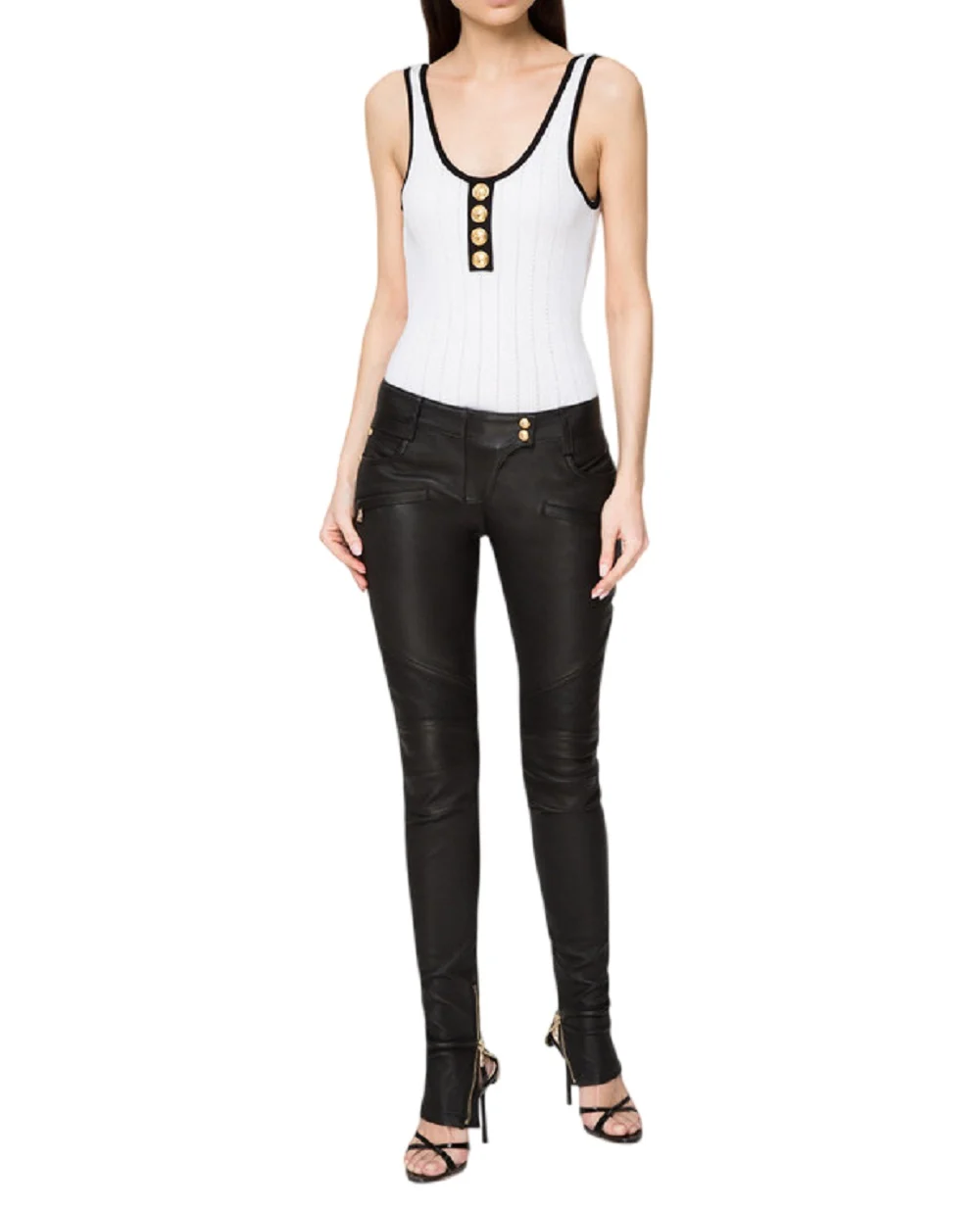 Кожаные брюки Balmain RF1995997142P, черный цвет • Купить в интернет-магазине Kameron