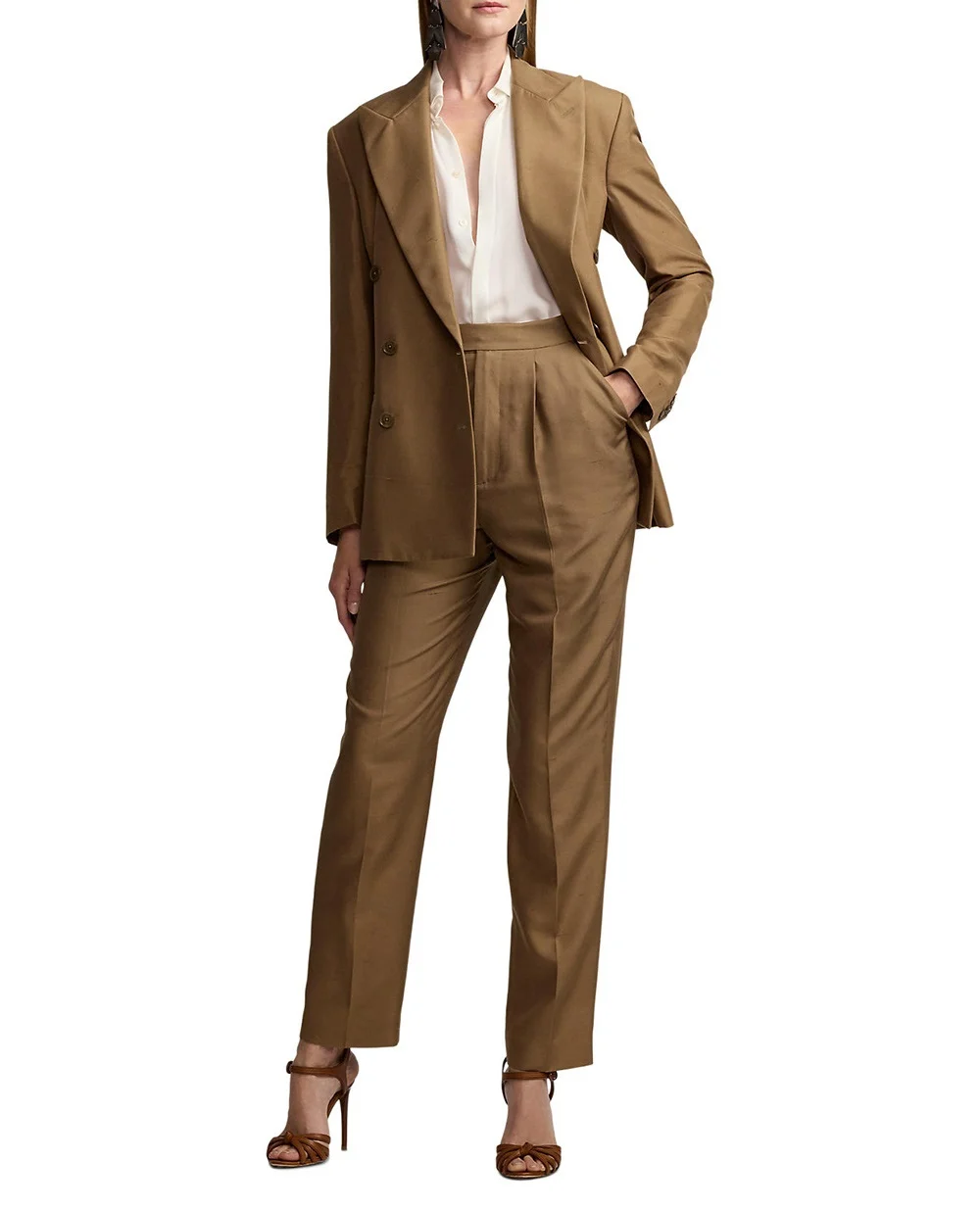 Шелковые брюки Ralph Lauren Collection 290966345001, коричневый цвет • Купить в интернет-магазине Kameron