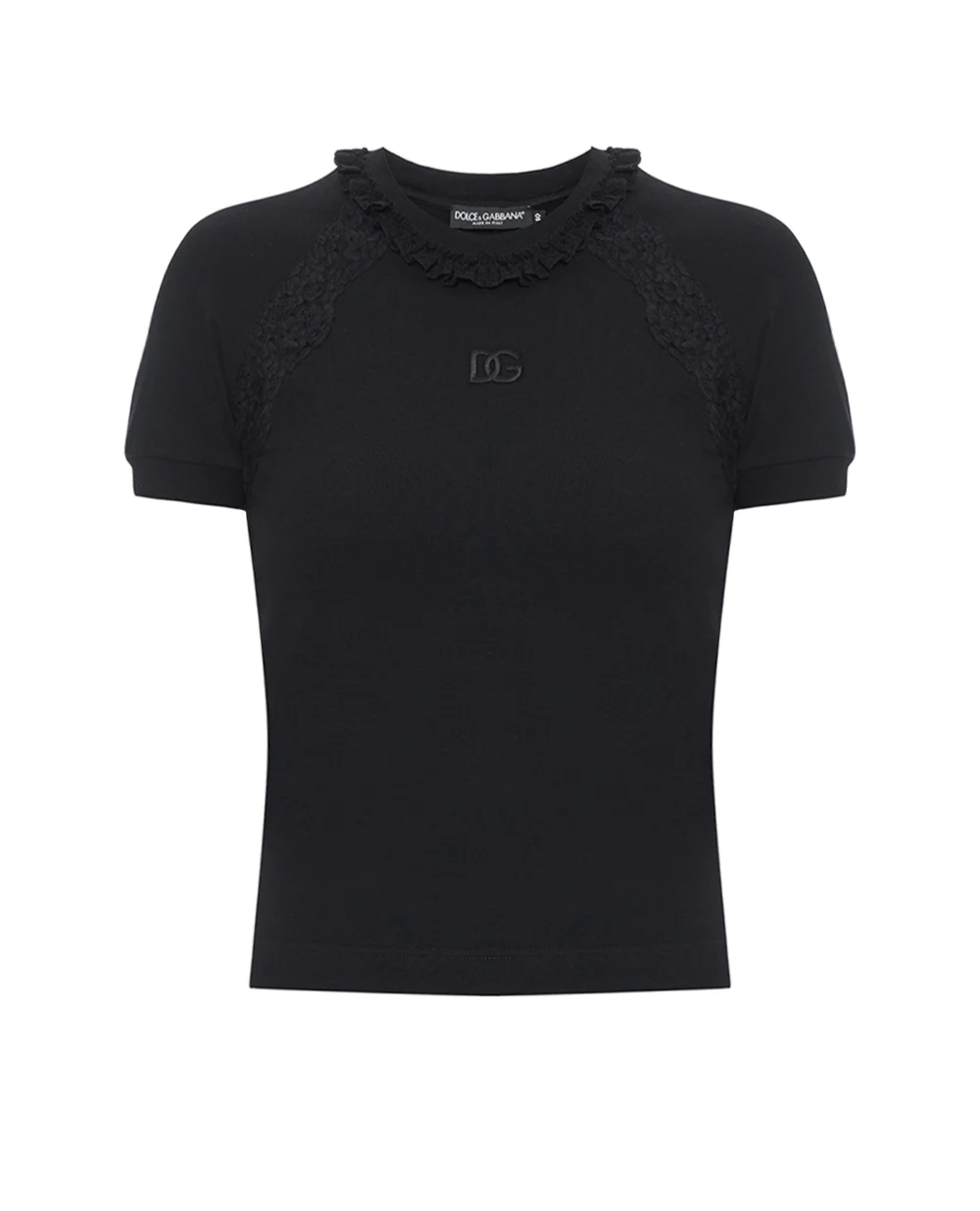 Футболка з мереживом та вишивкою Dolce&Gabbana F8V88Z-GDDPN, чорний колір • Купити в інтернет-магазині Kameron