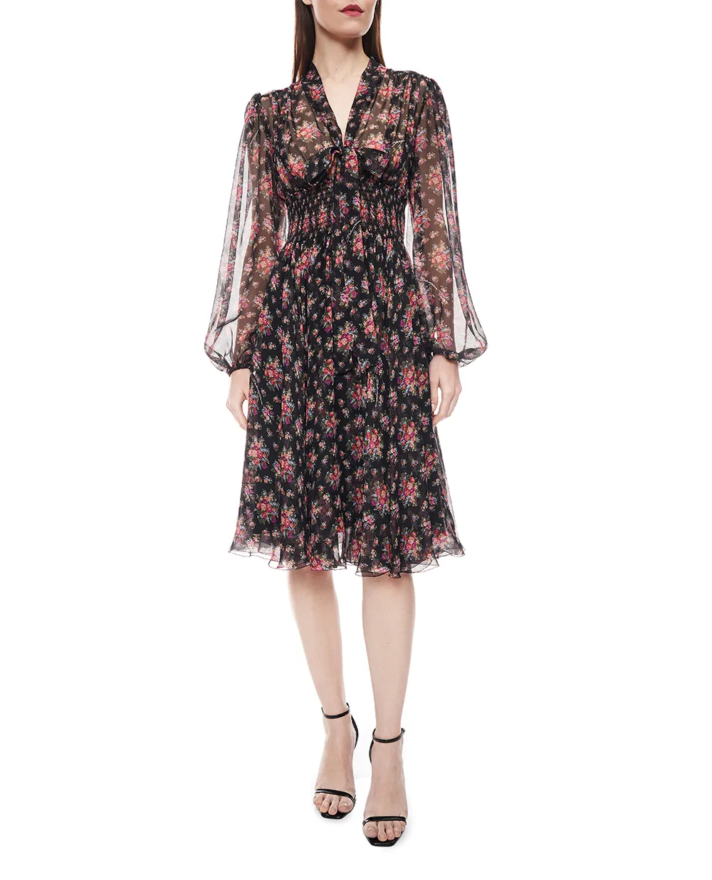 Платье с цветочным принтом из шелка Dolce&Gabbana F60GMT-IS10F, черный цвет • Купить в интернет-магазине Kameron