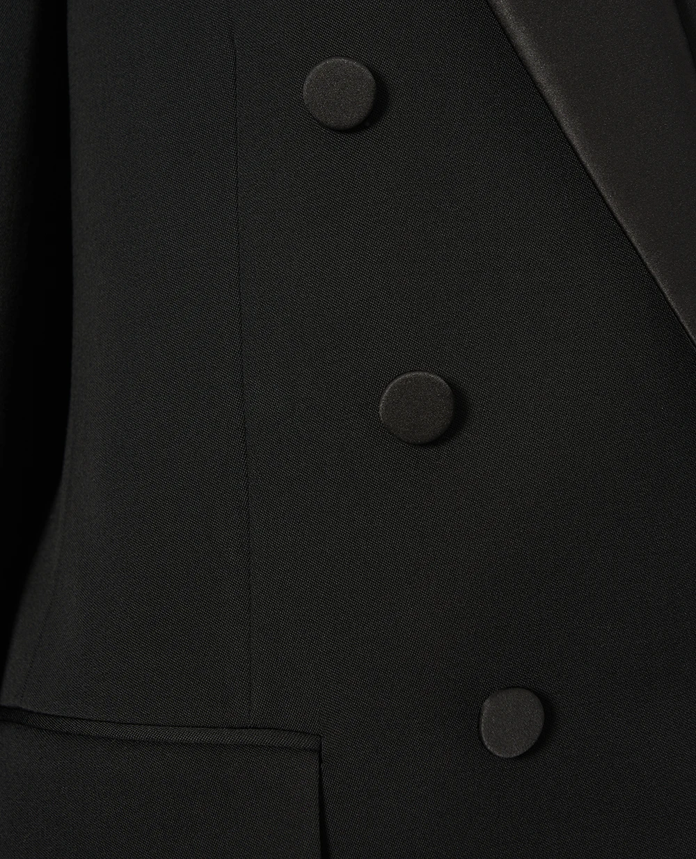 Двобортний жакет із атласними лацканами Saint Laurent 837658-Y7E63, чорний колір • Купити в інтернет-магазині Kameron