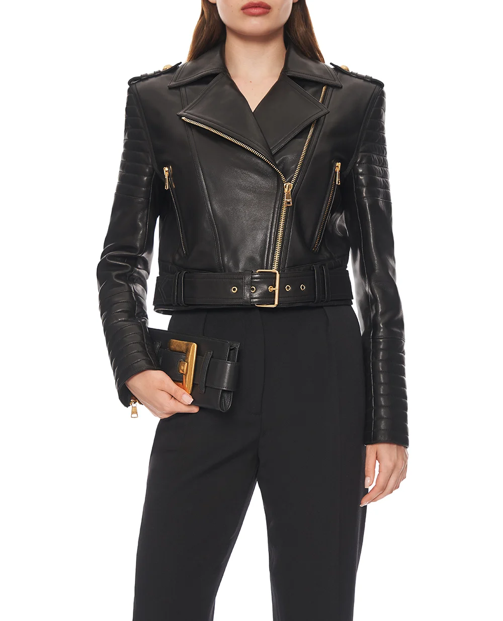 Кожаная куртка Balmain FF1TD207LC62, черный цвет • Купить в интернет-магазине Kameron