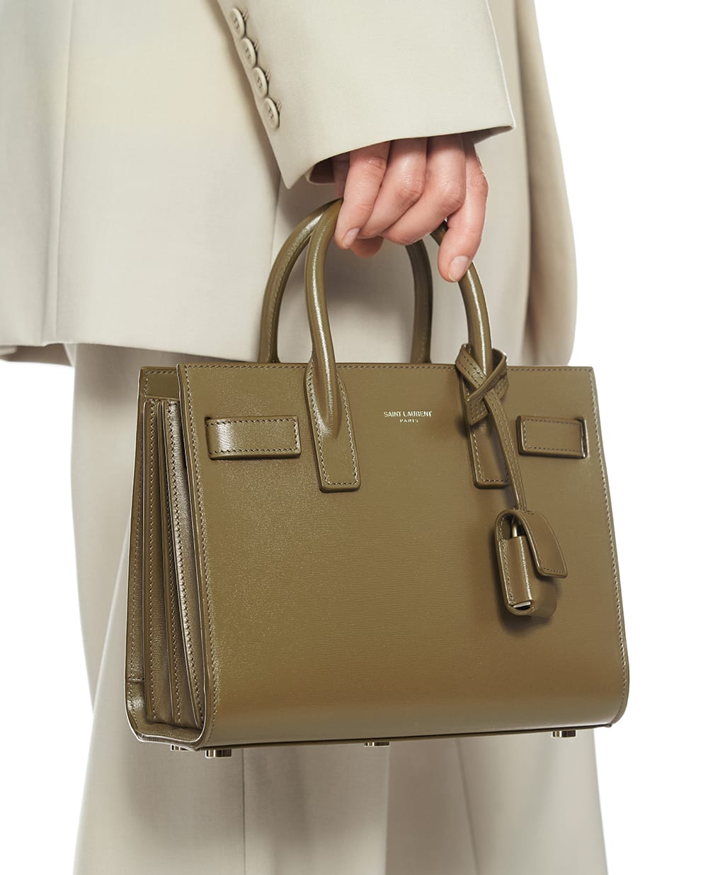 Кожаная сумка Sac de Jour Saint Laurent 392035-02G9W, оливковый цвет • Купить в интернет-магазине Kameron