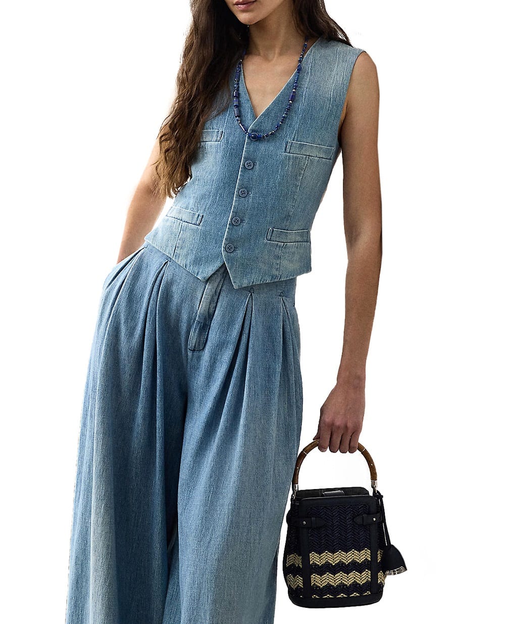 Джинсовый жилет Ralph Lauren Collection 290970924001, синий цвет • Купить в интернет-магазине Kameron