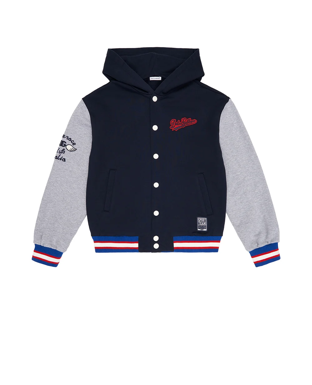Детский бомбер с капюшоном Dolce&Gabbana Kids L4JB8F-G7P6N-B, синий цвет • Купить в интернет-магазине Kameron