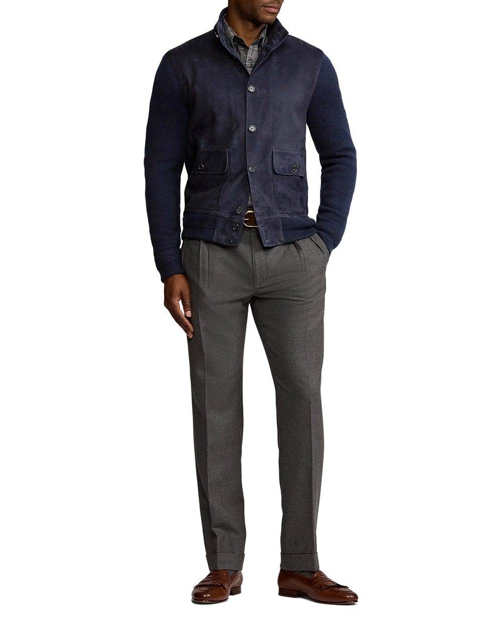 Куртка из замши и кашемира Ralph Lauren Purple Label 790758192002, темно-синий цвет • Купить в интернет-магазине Kameron
