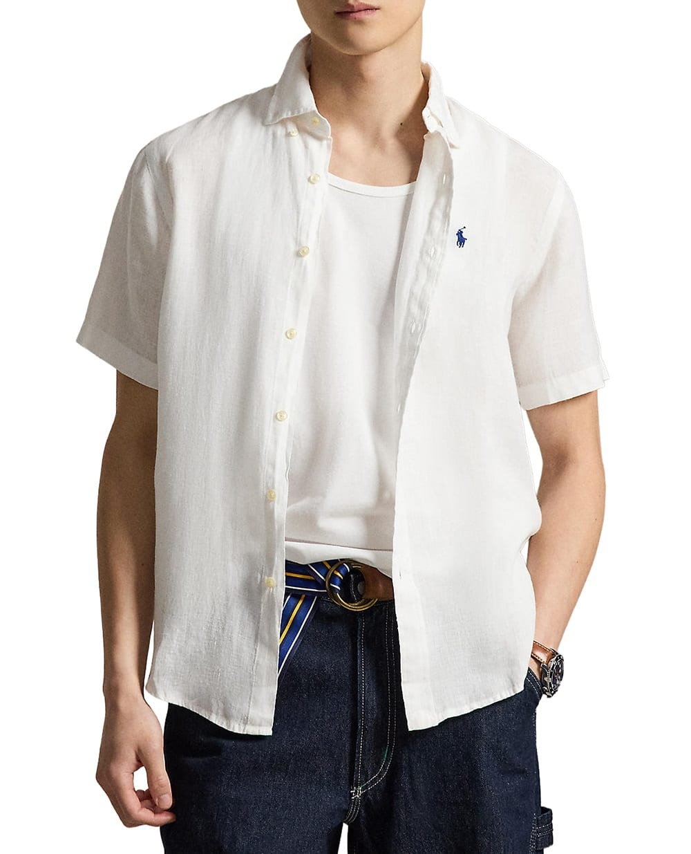 Сорочка з коротким рукавом з льону Polo Ralph Lauren 710968912500, білий колір • Купити в інтернет-магазині Kameron