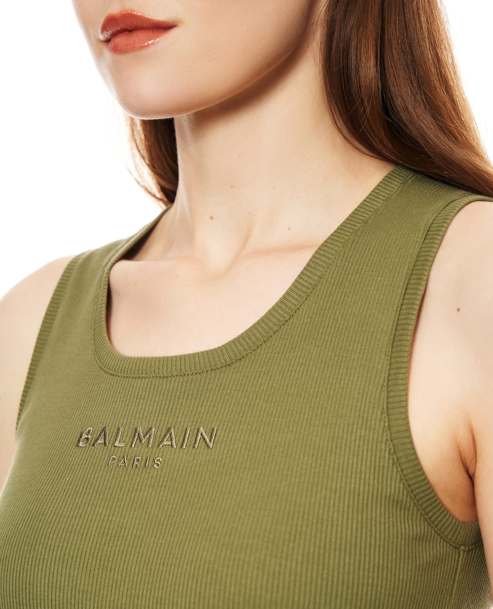 Майка в рубчик Balmain GF0EB075BD10, хаки цвет • Купить в интернет-магазине Kameron