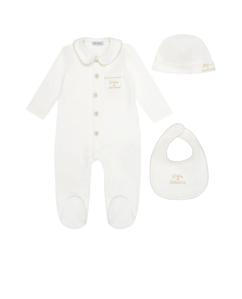 Детский подарочный набор (человечек, шапочка, слюнявчик) Dolce&Gabbana Kids L1JOCC-G7PTB, белый цвет • Купить в интернет-магазине Kameron