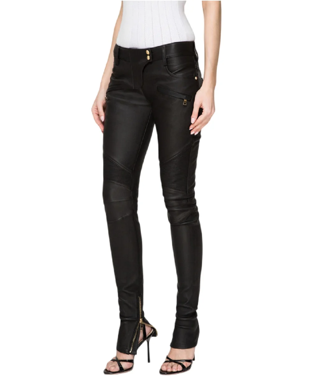 Кожаные брюки Balmain RF1995997142P, черный цвет • Купить в интернет-магазине Kameron