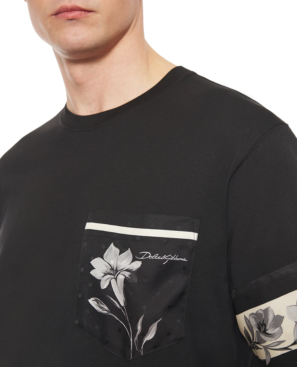 Футболка из хлопка и шелка с принтом Dolce&Gabbana G8SB2T-G7PZJ, черный цвет • Купить в интернет-магазине Kameron