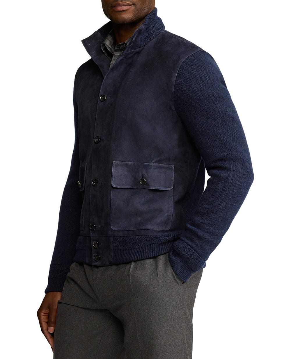 Куртка из замши и кашемира Ralph Lauren Purple Label 790758192002, темно-синий цвет • Купить в интернет-магазине Kameron