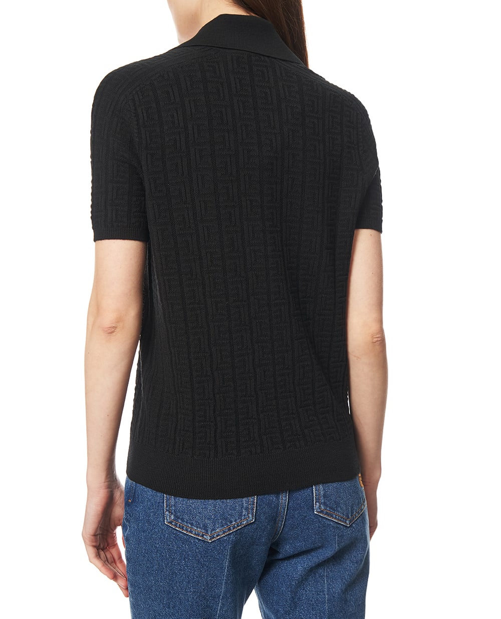 Вязаное поло с монограммой из шерсти Balmain GF1GB030KJ47, черный цвет • Купить в интернет-магазине Kameron