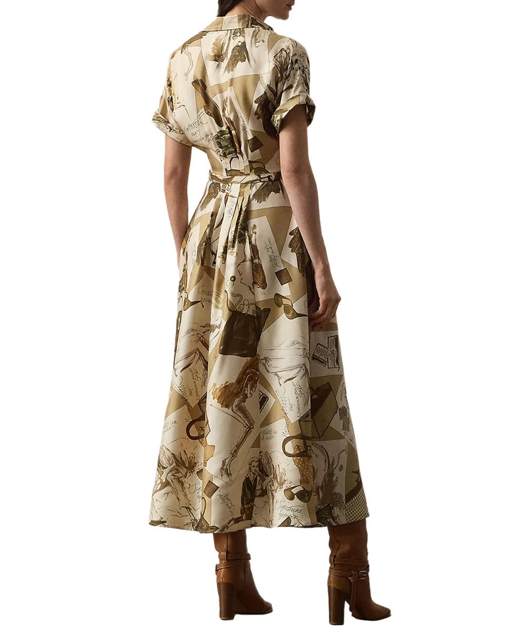 Платье Donatella Diary-Print Ralph Lauren Collection 290P00357001, бежевый цвет • Купить в интернет-магазине Kameron