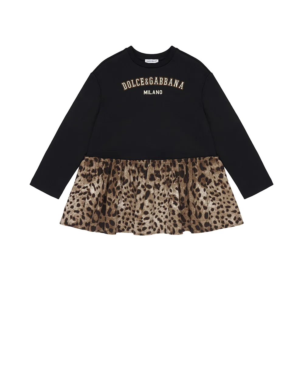 Детское платье с леопардовым принтом Dolce&Gabbana Kids L5JDAW-G7PRY-S, черный цвет • Купить в интернет-магазине Kameron