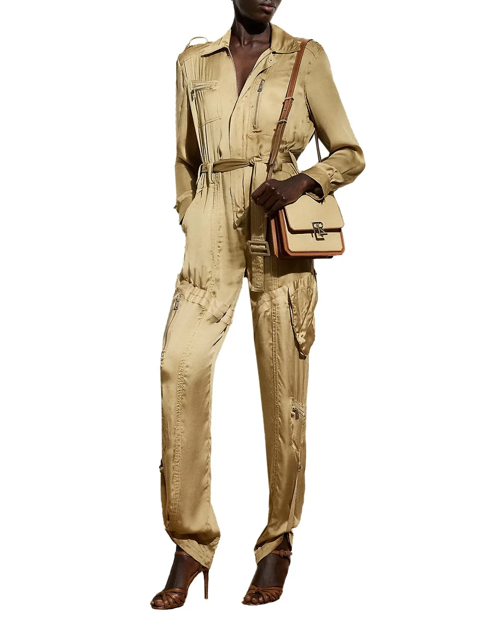 Шелковый комбинезон Ralph Lauren Collection 290966348001, бежевый цвет • Купить в интернет-магазине Kameron