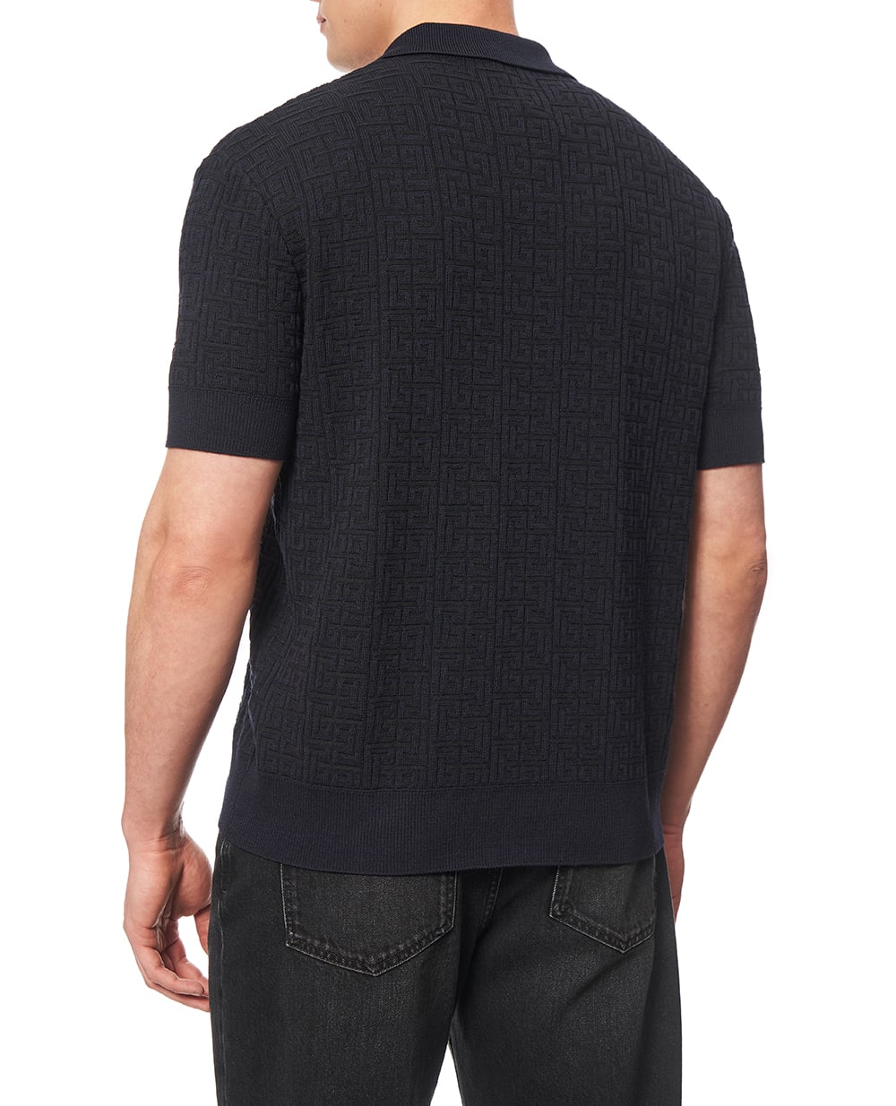 Поло из шерсти и льна Balmain GH1GB044KI03-S, синий цвет • Купить в интернет-магазине Kameron
