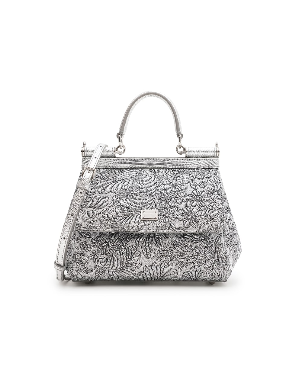 Сумка Sicily среднего размера из парчи Dolce&Gabbana BB6003-BR817, серебряный цвет • Купить в интернет-магазине Kameron