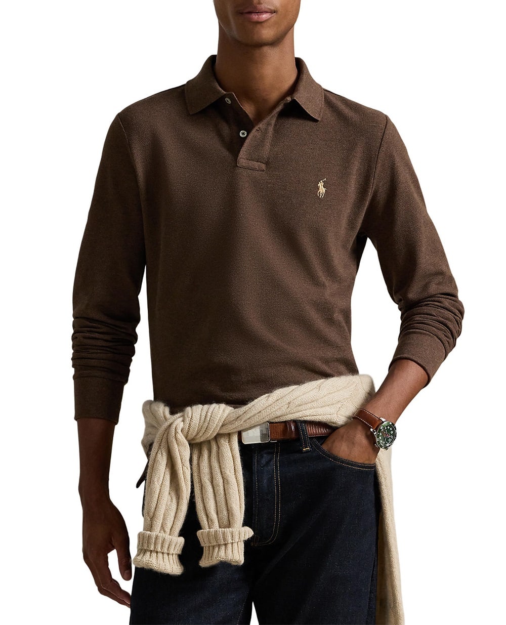Поло с длинными рукавами Polo Ralph Lauren 710680790148, коричневый цвет • Купить в интернет-магазине Kameron