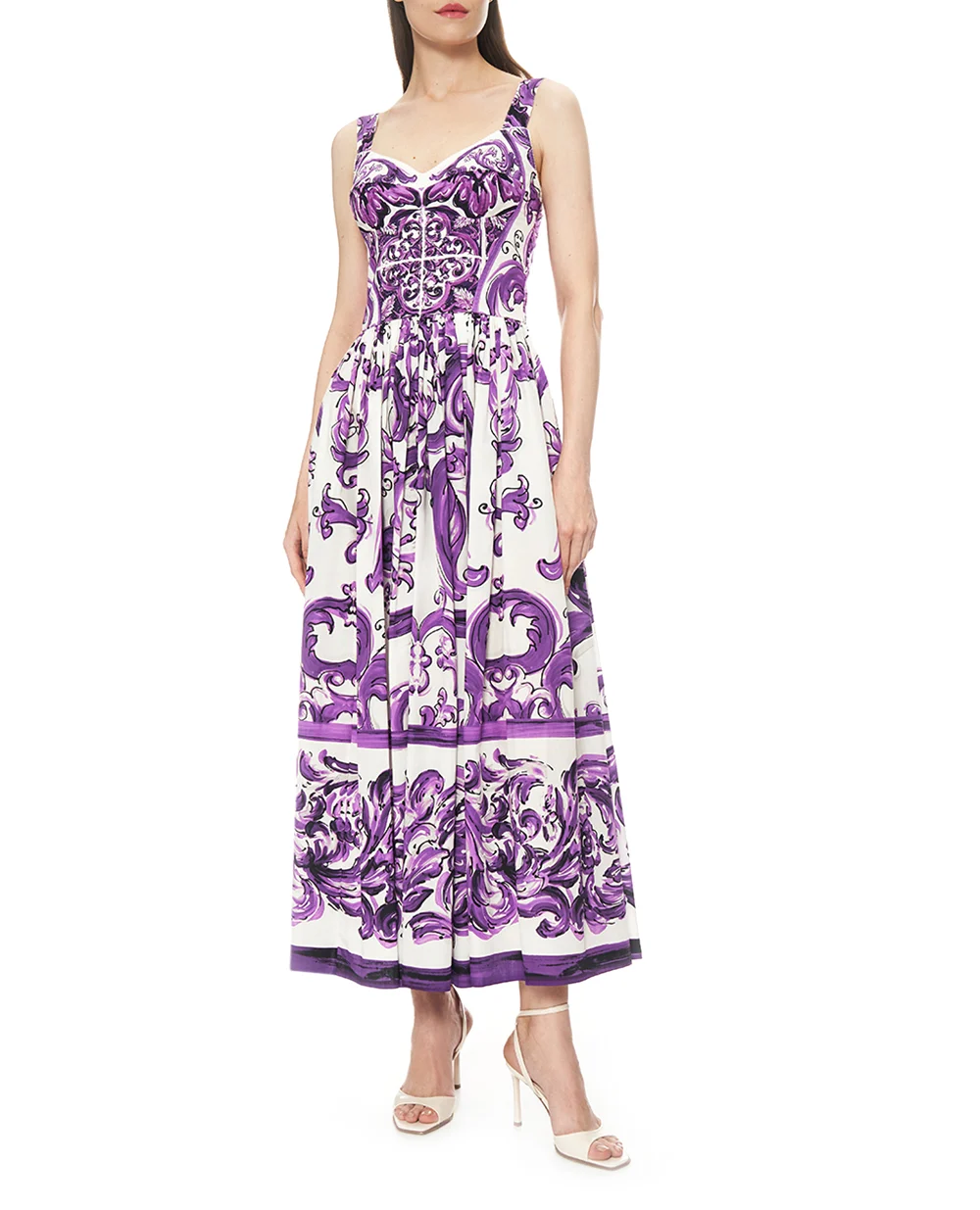 Платье с принтом Майолики Dolce&Gabbana F6TTHT-FI5JP, фиолетовый цвет • Купить в интернет-магазине Kameron