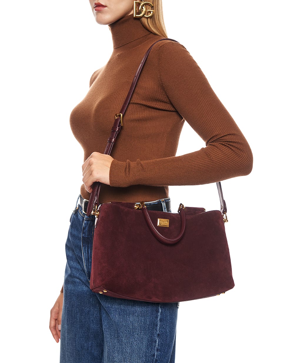 Сумка Vittoria из телячьей замши Dolce&Gabbana BB7896-A0775, бордовый цвет • Купить в интернет-магазине Kameron
